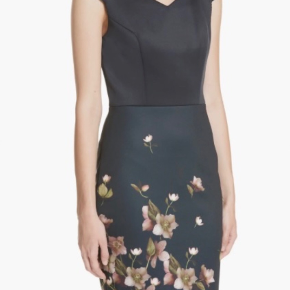 Ted Baker Hildi Arboretum Dress with Navy Dress with Pink Floral Design
